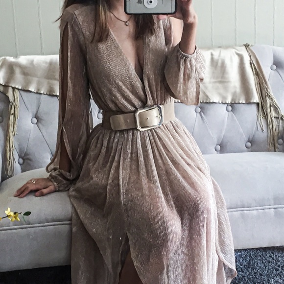 Nude sheer detail long sleeve belted Elegant Dress - Picture 7 of 7